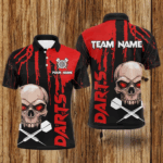 Red Grunge Custom Skull Dart Shirts For Men, Scary Darts Jerseys, Darts League Team Shirts TDM2797