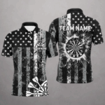 Custom Black Grunge US Flag Patriotic Darts Shirt For Men, Retro Darts Board Darts Team Jerseys TDM2273