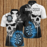 Personalized Grunge Skull Crack Wall Men Dart Shirts Custom Scary Darts League Team Jerseys |Blue TDM2785