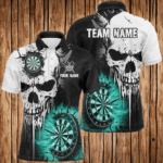 Personalized Grunge Skull Crack Wall Men Dart Shirts Custom Darts League Team Jerseys |Turquoise TDM2784