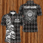 Personalized Wings And Skull Custom Black Argyle Men Darts Shirts, Funny Dart Jerseys Uniform TDM2781