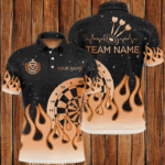 Orange Dartboard Fire Flame Men Darts Polo & Quarter-Zip Shirt Custom Team Jersey Darts Gifts TDM2740