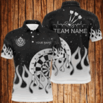 Grey Black Dartboard Fire Flame Men Darts Polo & Quarter-Zip Shirt Custom Team Jersey Darts Gifts TDM2739