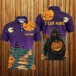 Purple Halloween Spook Night Custom Men Dart Shirts, Scary Death Skeleton Halloween Darts Gifts TDM2738