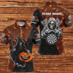 Personalized Orange Abstract Death Skeleton Halloween Darts Shirts For Men, Scary Darts Jerseys TDM2736