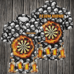 Fire Flame Dart Board & Beer Custom Skull Pattern Dart Shirts For Men, Funny Drinking Dart Jerseys TDM2734