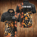 Orange Grunge Darts Board Argyle Pattern Custom Men Darts Shirts, Halloween Darts Team Jerseys TDM2732