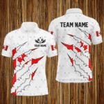 Canada Flag Darts Pattern Custom Polo & Quarter-Zip Shirts For Men, White Patriotic Darts Jerseys TDM2730