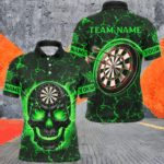 Personalized Fire Flame Skull Magma Pattern Men Darts Shirts, Dart League Shirts Team Jerseys |Blue TDM2586