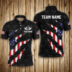 Personalized American Flag Darts Pattern Men Polo & 1/4 Zip Shirts, Black Patriotic Dart Jerseys TDM2728