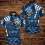 Blue Dartboard Fire Flame Hitting Target Custom Dart Shirts For Men, Darts League Team Jerseys TDM2700