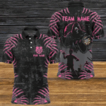 Funny Claw Death Skeleton Men Darts Shirts Custom Grunge Pink Black Scary Halloween Darts Jerseys TDM2697