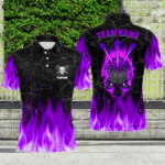 Fire Flame Skull Mens Darts Polo & Quarter Zip Shirt Custom Scary Darts Team Jerseys | Purple TDM2553