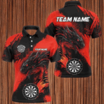 Red Grunge Custom Dragon Darts Polo & Quarter Zip Shirt For Men, Darts League Jerseys Uniform TDM2692