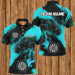 Turquoise Grunge Custom Dragon Darts Polo & Quarter Zip Shirt For Men, Darts League Jerseys Uniform TDM2691