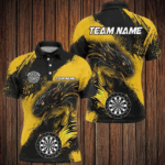 Yellow Grunge Custom Dragon Darts Polo & Quarter Zip Shirt For Men, Darts League Jerseys Uniform TDM2690