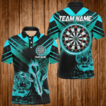 Turquoise Arrow Fire Custom Tiger Darts Shirts For Men, Darts League Team Shirts Dart Jerseys TDM2689