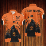 Halloween Spook Night Death Skeleton Custom Darts Shirts For Men, Orange Scary Dart Jerseys TDM2686