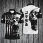 Black White Retro US Flag Skull Darts Polo & Quarter Zip Custom Darts Shirts For Men Darts Jerseys TDM2679