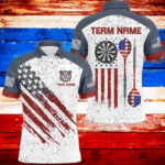 White Grunge American Flag Darts Polo & Quarter-Zip Custom Patriotic Men Dart Shirts Darts Jerseys TDM2678