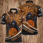 Death Skeleton Funny Dartboard Face Custom Halloween Orange Dart Shirts, Scary Halloween Dart Jersey TDM2664