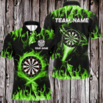 Green 3D Printed Fire Flame Darts Shirts For Men Custom Lightning Darts League Team Jerseys TDM2663