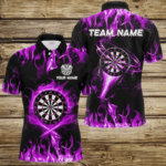 Purple 3D Printed Fire Flame Darts Shirts For Men Custom Lightning Darts League Team Jerseys TDM2662
