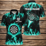 Turquoise 3D Printed Fire Flame Darts Shirts For Men Custom Lightning Darts League Team Jerseys TDM2661