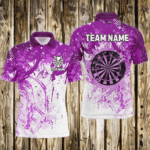 Personalized Purple Grunge Classic Darts Jerseys For Men Custom Team Name Darts Shirts Short Sleeve TDM2659