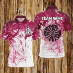 Personalized Pink Grunge Classic Darts Jerseys For Men Custom Team Name Darts Shirts Short Sleeve TDM2658