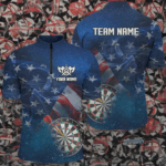 USA Flag Universe Patriotic Custom Men Dart Quarter-Zip Shirts Best Darts Gift For Player TDM1306
