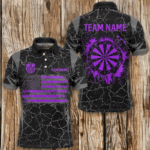 Personalized Purple Retro US Flag Patriotic Men Dart Shirts, Crack Pattern Grunge Dart Jerseys TDM2650