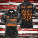 Personalized Orange Retro US Flag Patriotic Men Dart Shirts, Crack Pattern Grunge Dart Jerseys TDM2649