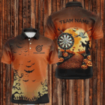 Funny Halloween Men Dart Shirts Custom Orange Black Dart Jerseys, Halloween Outfit For Darts Lover TDM2638
