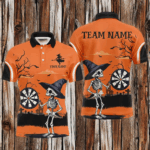 Funny Skeleton Orange Halloween Darts Shirts For Men Custom Halloween Gifts For Darts Lover TDM2636