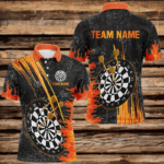 Custom Grey Grunge Orange Fire Flame Darts Shirts For Men, Darts Team Jerseys Short Sleeves TDM2635