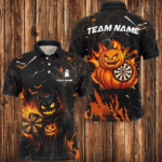 Funny Pumpkin Fire Flame Custom Halloween Darts Shirts For Men, Halloween Gifts For Darts Lover TDM2622