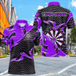 Custom Black And Purple Tribal Flame Dart Shirts For Men, Darts Team Jerseys Polo & Quarter Zip TDM3971