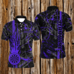Purple Grunge Dart Jerseys For Men, Fire Flame Dart Board Custom Name Dragon Darts League Shirts TDM2605