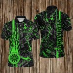 Green Grunge Dart Jerseys For Men, Fire Flame Dart Board Custom Name Dragon Darts League Shirts TDM2604