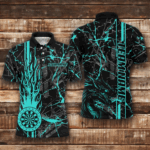 Turquoise Grunge Dart Jerseys For Men, Fire Flame Dart Board Custom Name Dragon Darts League Shirts TDM2603
