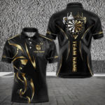 Black And Gold Dartboard Crown Dart Shirts For Men Custom Dart Jersey Team Polo & Quarter Zip TDM3835