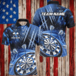 Personalized 3D Glitter Men Darts Shirts Custom Team Dart League Shirts Dart Jerseys |Blue TDM2580