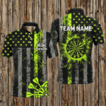 Custom Green Neon Grunge US Flag Patriotic Dart Shirt For Men, Retro Darts Board Darts Team Jersey TDM2576
