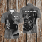 Personalized Darts Polo & Quarter-Zip 3D Printed Shirts For Men Custom Grey Darts Team Jersey TDM2575