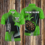 Personalized Darts Polo & Quarter-Zip 3D Printed Shirts For Men Custom Green Darts Team Jersey TDM2574