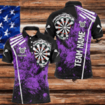 Personalized Grunge Men Darts Polo & Quarter Zip Shirts Custom Retro Darts Team Jerseys | Purple TDM2568