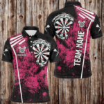Personalized Grunge Men Darts Polo & Quarter Zip Shirts Custom Retro Darts Team Jerseys | Pink TDM2567
