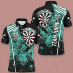 Personalized Grunge Men Darts Polo & Quarter Zip Shirts Custom Retro Darts Team Jerseys | Turquoise TDM2566