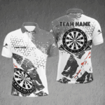 Retro Grey White Pattern Custom Darts Polo & Quarter-Zip Shirts For Men, Grunge Darts Team Jerseys TDM2562